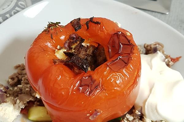 Stuffed Peppers with Minced Meat, Feta and Zucchini