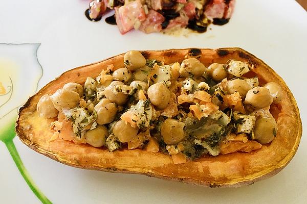 Stuffed Sweet Potatoes with Chickpeas and Goat Cheese