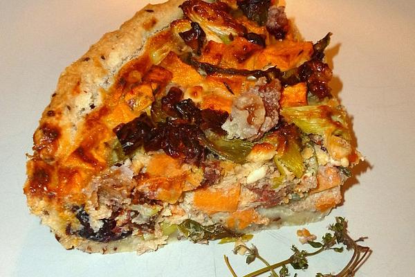 Sweet Potato Quiche with Salty Caramelized Walnuts and Cranberries