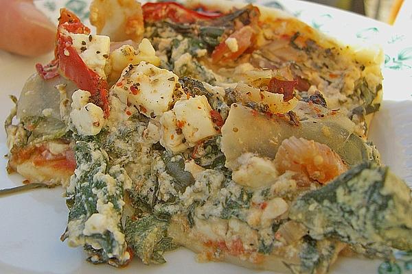 Swiss Chard and Nettle Quiche with Strips Of Paprika