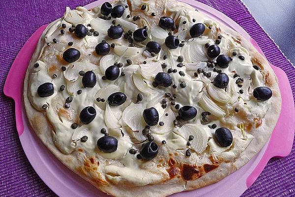 Tarte Flambée Vegetarian with Capers and Olives