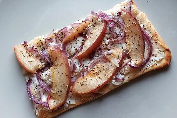 Tarte Flambée with Peach and Goat Cheese