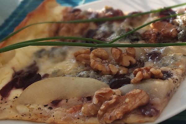 Tarte Flambée with Red Wine Onions, Pears and Gorgonzola