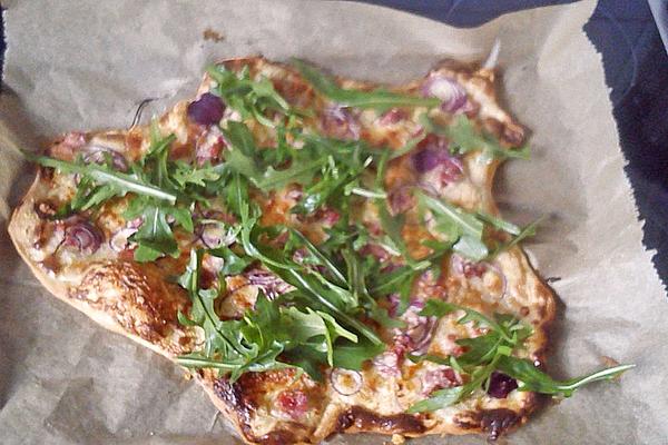 Tarte Flambée with Rocket and Spring Bacon