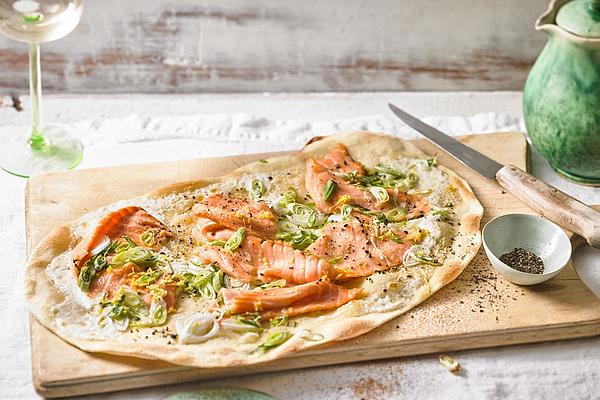Tarte Flambée with Salmon from Pizza Stone