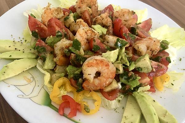 Tomato and Avocado Salad with Fried Shrimp