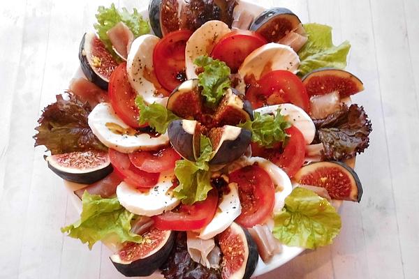 Tomato and Mozzarella Salad with Figs and Serrano Ham