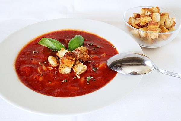 Tomato Soup with Rice Noodles and Toasted Bread Crumbs