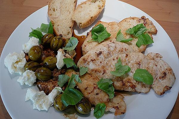 Turkey Steaks and Mozzarella with Coffee – Olive Syrup