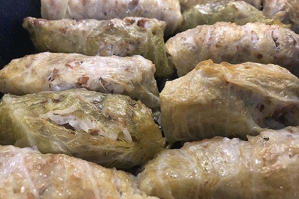 Turkish White Cabbage with Minced Meat and Rice Filling