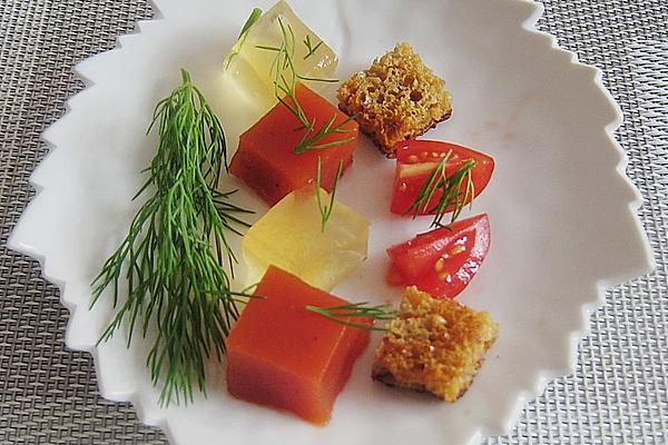 Two or Three Kinds Of Tomato with Brown Bread Croutons