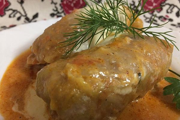 Ukrainian Cabbage Rolls with Minced Meat and Rice in Creamy Tomato Sauce