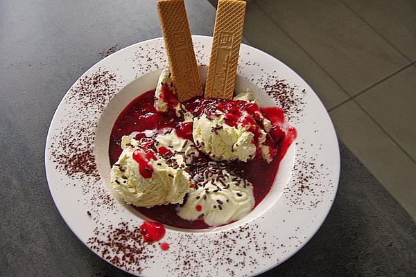 Vanilla Ice Cream with Hot Raspberries