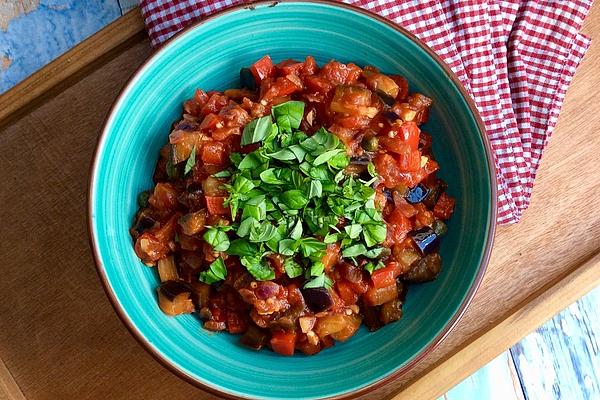 Vegan Caponata with Eggplant and Bell Pepper