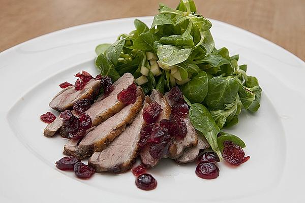 Warm Smoked Duck Breast on Lamb`s Lettuce with Apple Dressing