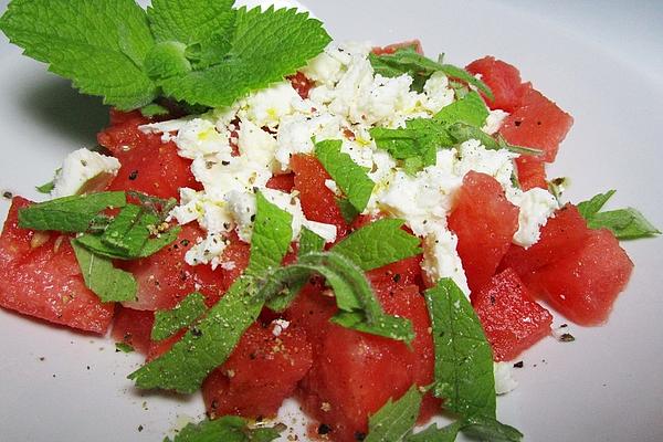 Watermelon Salad with Sheep Cheese and Mint