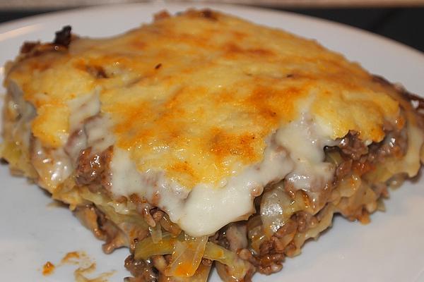 White Cabbage Mince Casserole with Bechamel Sauce