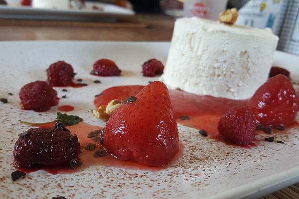 White Chocolate Mousse with Strawberry Sauce