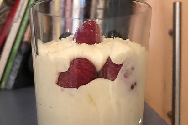 White Chocolate Pudding with Raspberries