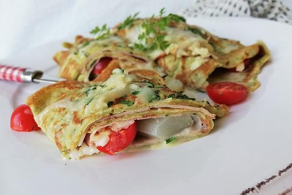 Wild Garlic Pancakes with Asparagus and Ham Filling