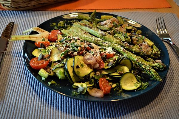 Zucchini Carpaccio with Asparagus and Tomatoes