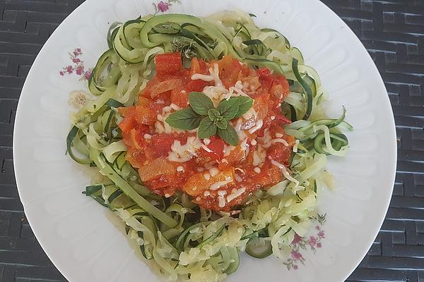 Zucchini Noodles with Stewed Tomatoes