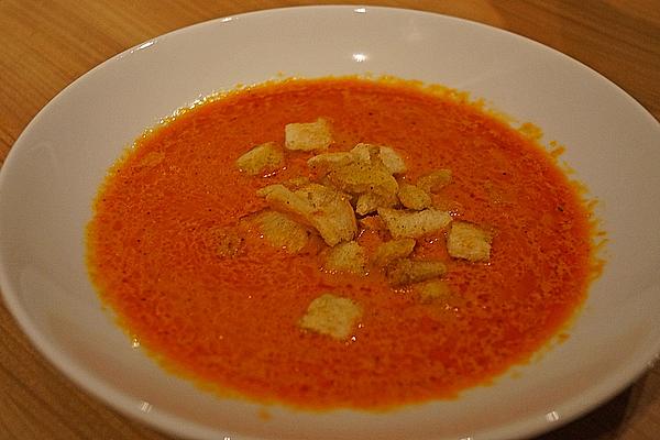 Ajvar Cream Soup with Parmesan Croutons