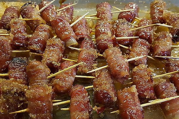 American Cocktail Sausages Wrapped in Bacon with Brown Sugar