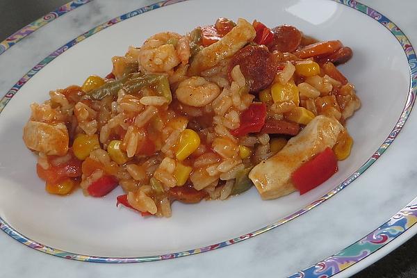 American Jambalaya with Shrimp, Chicken Breast and Sausages