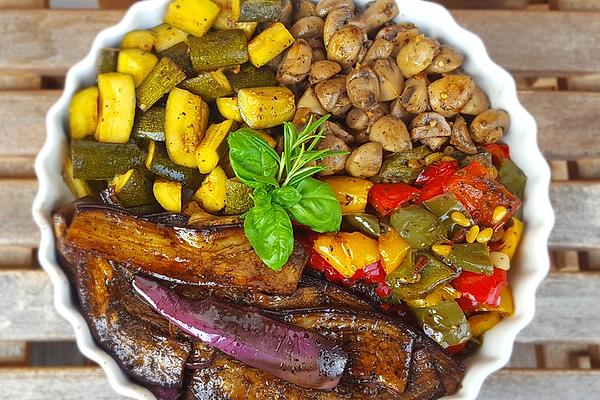 Antipasti with Mushrooms, Peppers, Zucchini and Aubergine