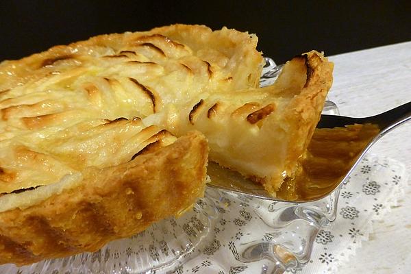 Apple Pie Made from Curd Shortcrust Pastry with Cream Topping