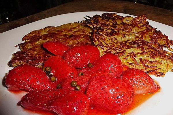 Apple Potato Pancakes with Peppered Strawberries