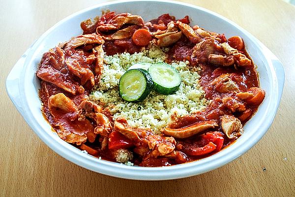 Arabic Tomato Sauce with Chicken (marka) and Couscous