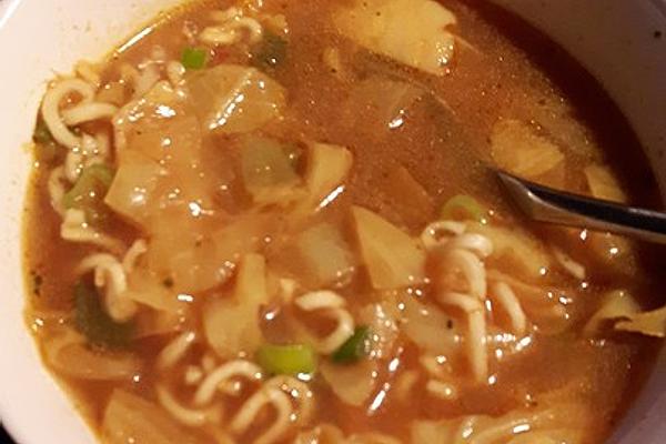 Asian Chinese Cabbage Soup with Mie Noodles