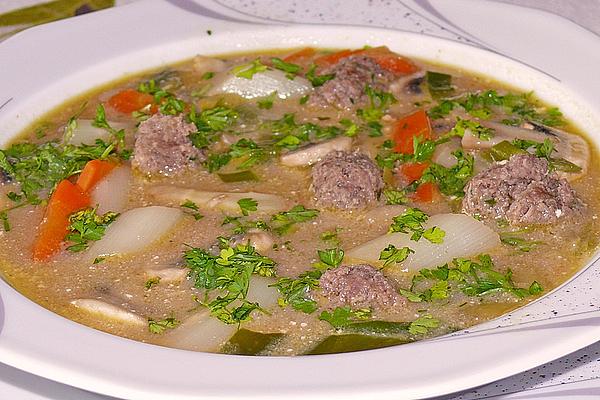 Asparagus Soup with Meatballs and Chervil