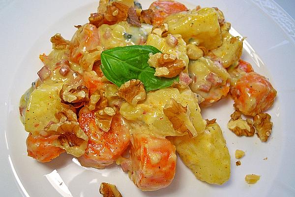 Autumn Carrots – Potato Pan with Gorgonzola and Walnuts