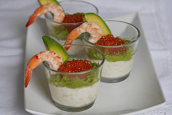 Avocado and Shrimp Cream with Trout Caviar