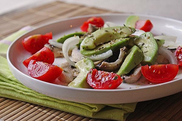 Avocado Salad with Mushrooms and Cherry Tomatoes