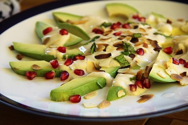 Avocado Salad with Tahini – Yogurt and Pomegranate