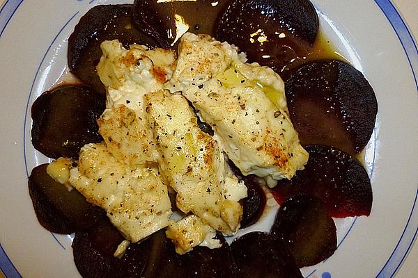 Baked Bulgarian Sheep Cheese with Honey and Rosemary on Beetroot