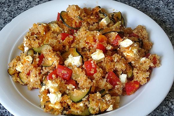 Baked Bulgur with Sheep Cheese and Mediterranean Vegetables