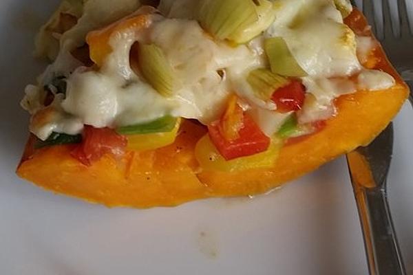 Baked Butternut Squash with Mediterranean Vegetables and Cheese