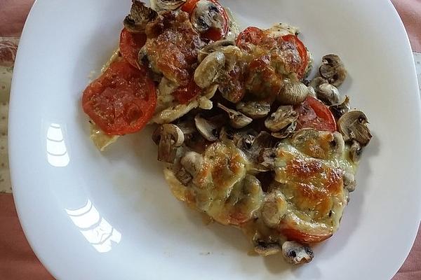 Baked Chicken Fillet Steaks with Tomato and Mushrooms