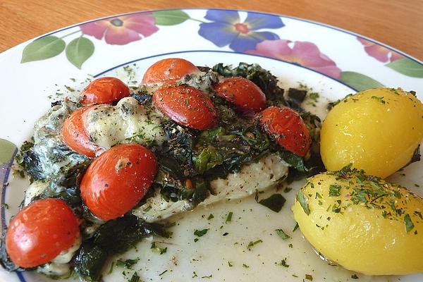 Baked Fish Fillet with Leaf Spinach