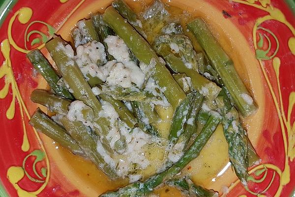 Baked Green Asparagus with Fresh Goat Cheese and Parmesan