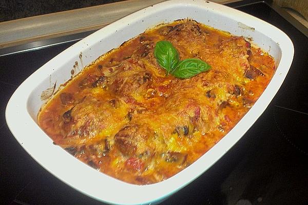 Baked Meatballs with Mushrooms in Tomato Sauce