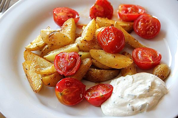 Baked Potatoes and Herb Tomatoes with Herb Quark