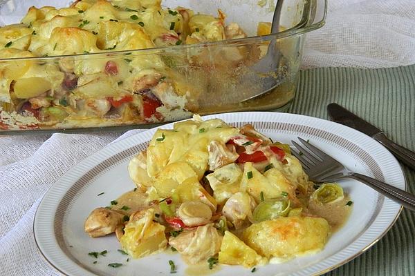 Baked Potatoes with Leek and Chicken