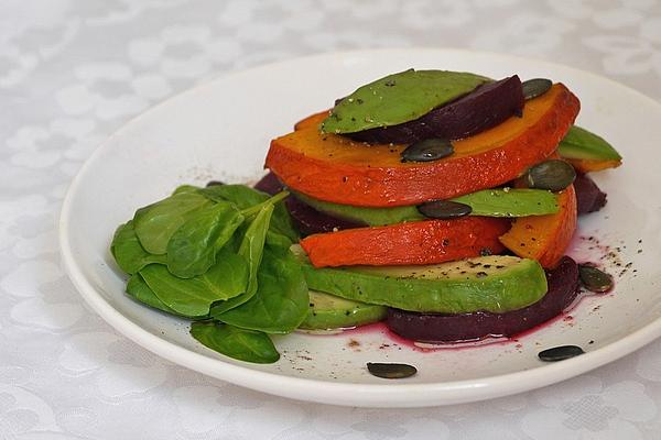 Baked Pumpkin Wedges with Avocado and Beetroot