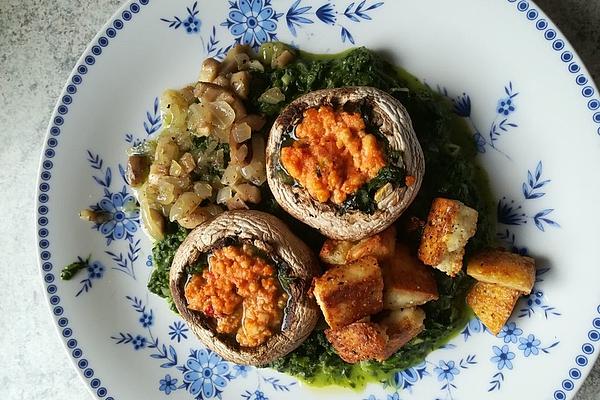 Baked, Stuffed Mushrooms with Spinach and Sheep Cheese